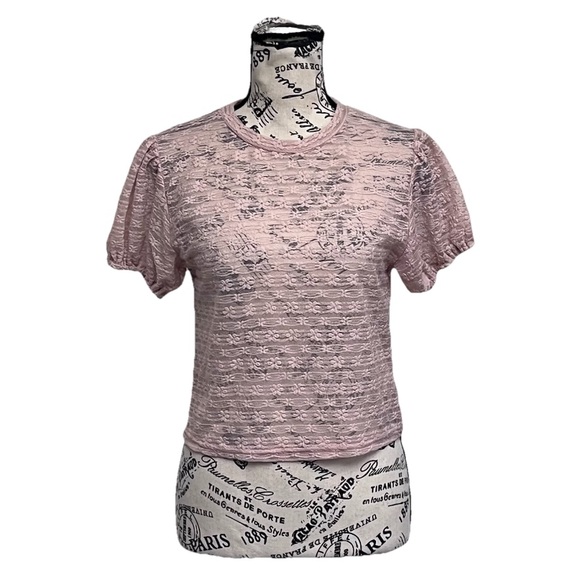 G & D Blush Pink Sheer Lace Crop Top XL Romantic Y2K Feminine Soft Girl Boho - Picture 2 of 9